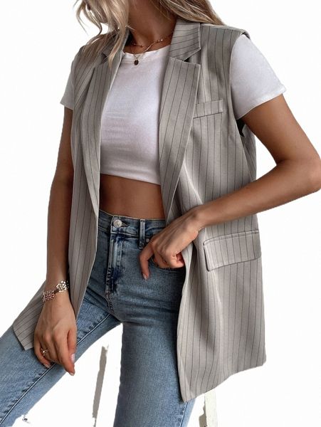 

women's two piece pants pinstriped flap pocket vest blazer y9qj#, White