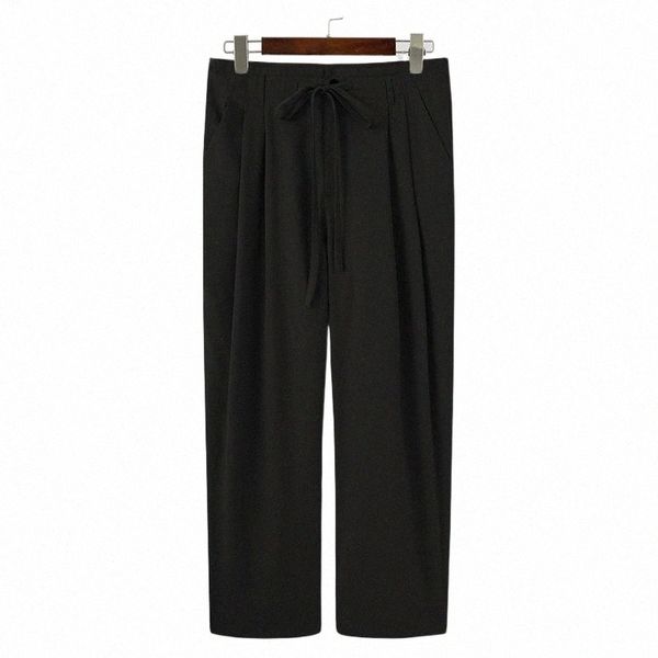

men's pants fashion solid casual pants spring mens drawstring loose straight trousers man korean style lace up pantalones plus size men, Black