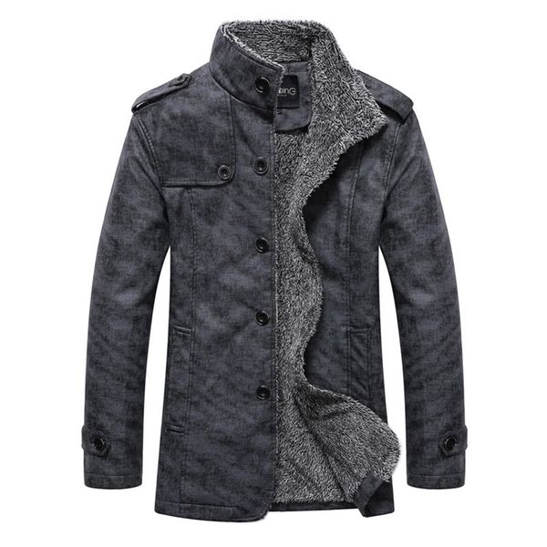 

men's leather faux winter warm jacket solid long sleeve pu coat stand collar thick slim fit trench coats 220905, Black