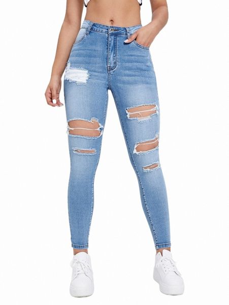 

women's jeans cut out ripped frayed skinny jeans d5jx#, Blue
