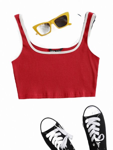 

women's tanks & camis rib-knit ringer crop tank 03z2#, White