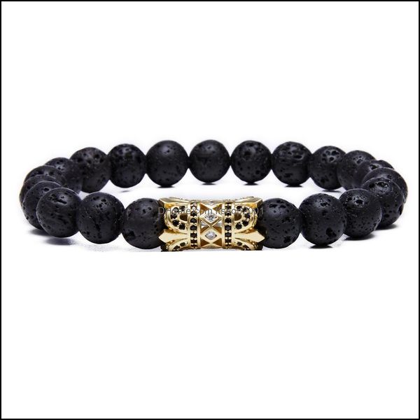 

beaded strands lava rock stone bracelets for mens womens 8mm natural essential oil diffuser beads long crown bangles girls boys drop dhckd, Black