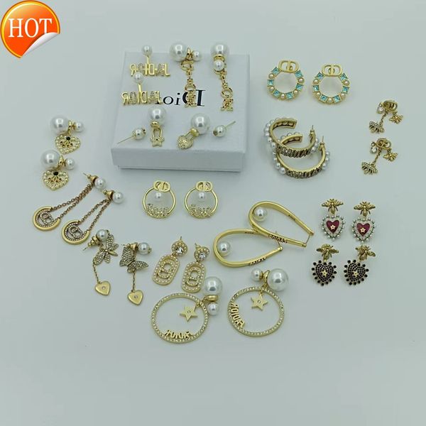 

d family di family's new pearl earrings women's diamond letters small fragrance celebrity gold light luxury classic factory direct, Golden