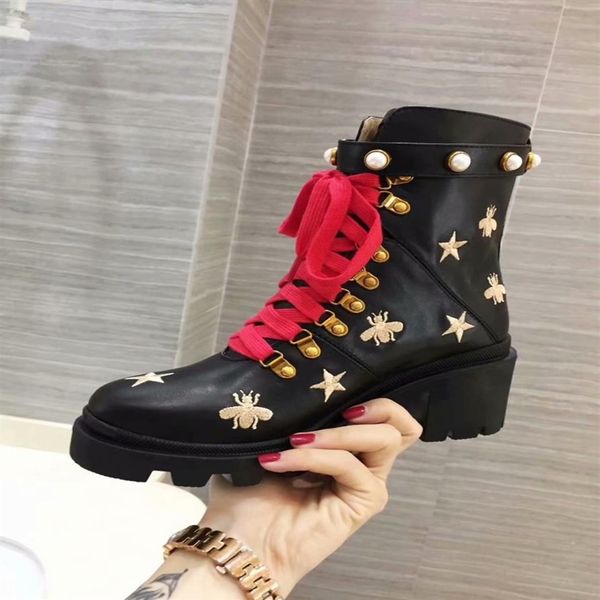

2019 bee designer boots platform genuine lady leather laureate platform women high heel martin desert boots designer shoes fashion with270w, Black
