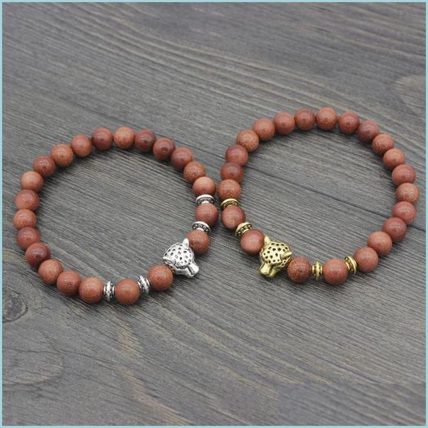 

charm bracelets leopard head bracelet gold sier power energy bracelets for men women adjustable bangle 8mm stone christmas gift g369s dhthy, Golden;silver