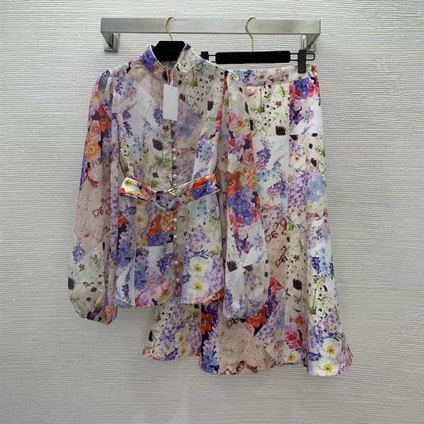 

two piece dress 2022 spring summer stand collar long sleeve coats and for womens fashion print skirts 2 pieces sets 0326-11250r, White
