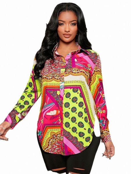 

women's blouses & shirts sxy patchwork print curved hem shirt h539#, White