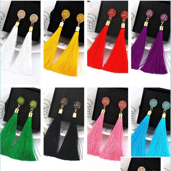 

stud boho crystal long tassel drop earrings studs for women girls ethnic geometric dangle statement earring fashion jewelry christmas dhc7k, Golden;silver