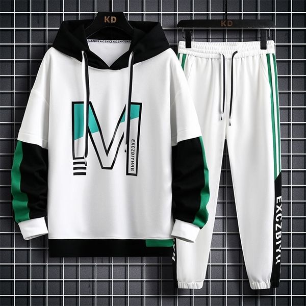 

mens tracksuits autumn live explosion loose waffle youth fake twopiece hooded sweater casual sports suit 220906, Gray