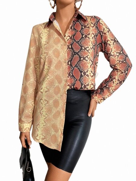 

women's blouses & shirts snakeskin print curved hem shirt v2da#, White