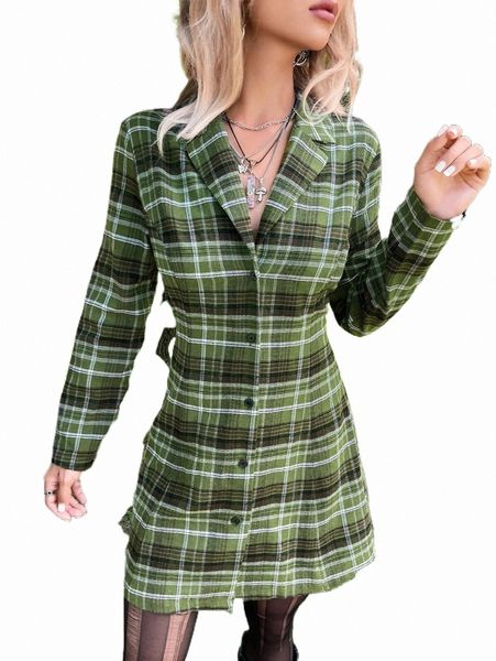 

casual dresses grunge plaid print lapel collar dress p9e8#, Black;gray