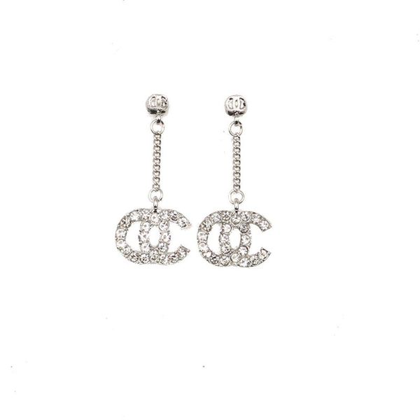 

18k gold plated luxury brand designers double letters stud long eardrop geometric classic women s925 silver crystal rhinestone earring 233p, Golden;silver