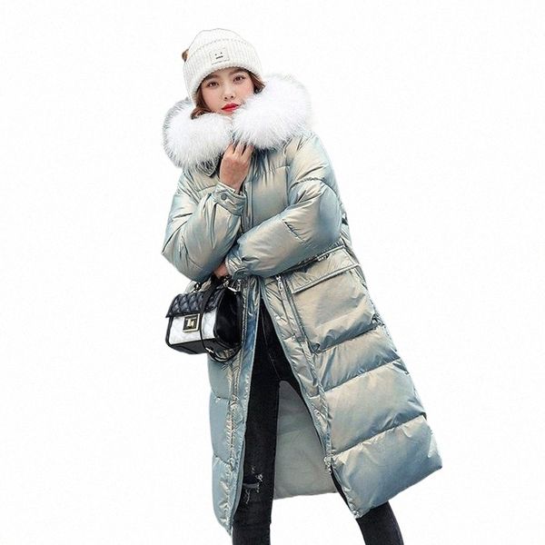 

women's down & parkas women's down & parkas winter warm glossy women fashion fur hooded pockets coats elegant long cotton jackets, Black