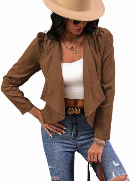 

women's jackets waterfall collar open front suede jacket b9vs#, Black;brown
