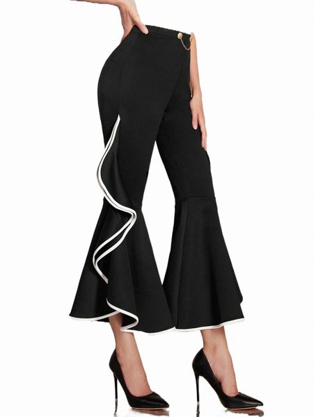 

women's pants & capris contrast binding flare leg pants d2ov#, Black;white