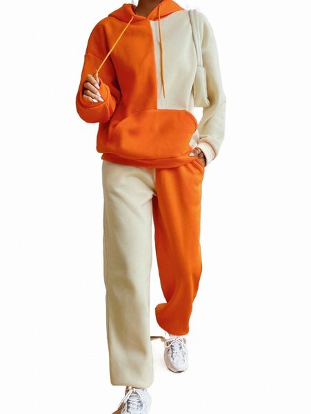 

two piece dress two tone drop shoulder drawstring hoodie & sweatpants x1bl#, White