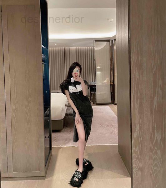 

casual dresses designer 2022ss summer slit t-shirt skirt fried color washing process fashionable dress z0mb, Black;gray