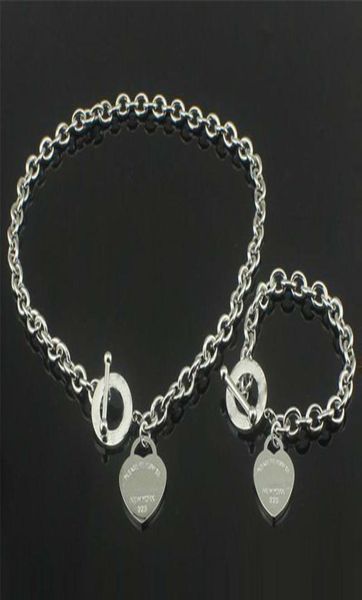 

classic heart necklace bracelet set jewelry fashion birthday christmas gifts designer jewelry wedding gift pendant br, Silver