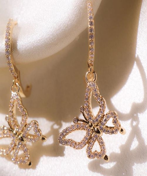 

new romantic rose gold color butterfly women drop earrings inlaid crystal z, Silver