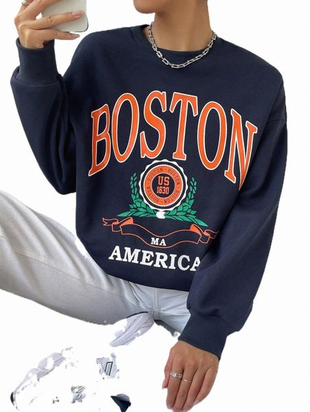 

women's hoodies & sweatshirts letter graphic drop shoulder sweatshirt o3ni#, Black