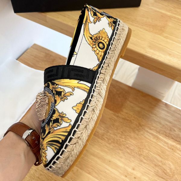 

2022 sandals canvas medusa embellished espadrilles spring fall fashion ladies casual flat heel real soft genuine leather loafers slip-on pla, Black