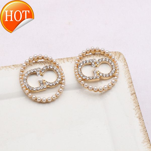 

d1 family small letter trend earrings women's new french pearl inlaid simple personality fashion earrings factory direct sale, Golden
