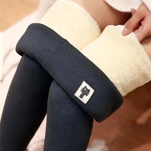 

womens leggings winter velvet fleece lined slim high waist skinny women leggins thermal pants warm clothes 220906, Black
