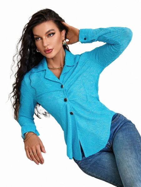 

women's blouses & shirts lapel collar ruched curved hem shirt 13yd#, White