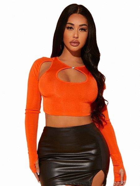 

women's t-shirt sxy cutout front crop 2022 new l0l6#, White