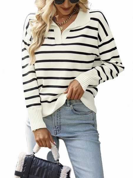 

women's sweaters striped pattern drop shoulder sweater 41qi#, White;black