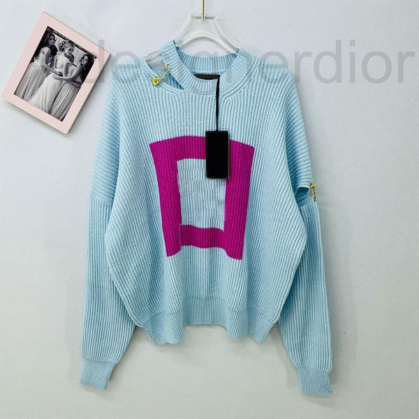 

women's knits & tees designer autumn and winter new round neck pullover fashion knitting is loose casual color contrast letter metal pi, White