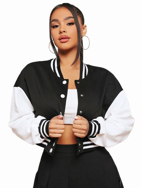 

women's jackets sxy drop shoulder two tone bomber jacket 19hd#, Black;brown