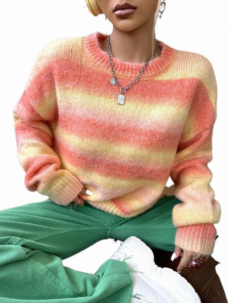 

women's sweaters ombre drop shoulder ribbed knit sweater m1gl#, White;black