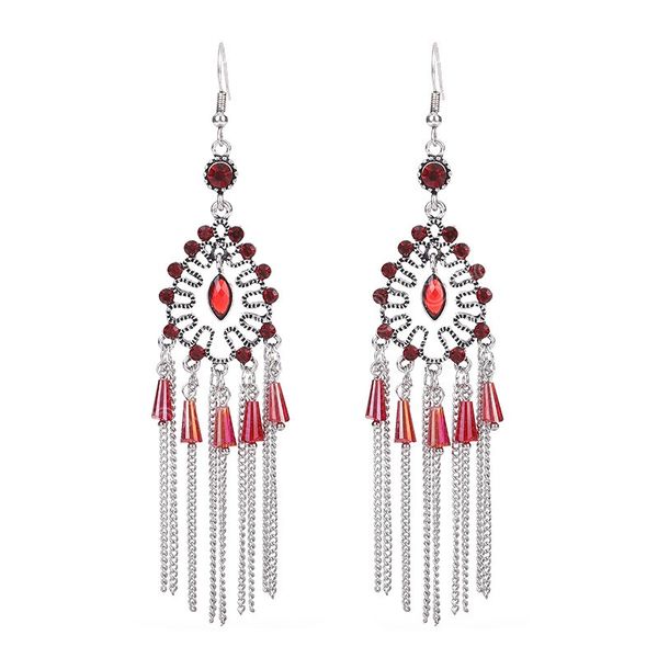 

bohemian vintage royal blue crystal dangle earrings for women ethnic silver color chain long tassel hanging earrings party jewelry