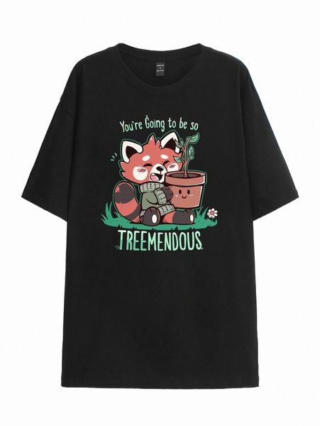 

women's t-shirt x techranova drop shoulder fox & slogan graphic tee 50sh#, White