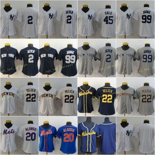 

college wear women 22 christian yelich baseball jerseys 20 pete alonso 2 jeter 99 aaron judge stitched ladies size s-2xl, Black
