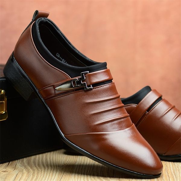 

dress shoes men leather casual slip-on business all-match wedding large size zapatos de hombre 220907, Black