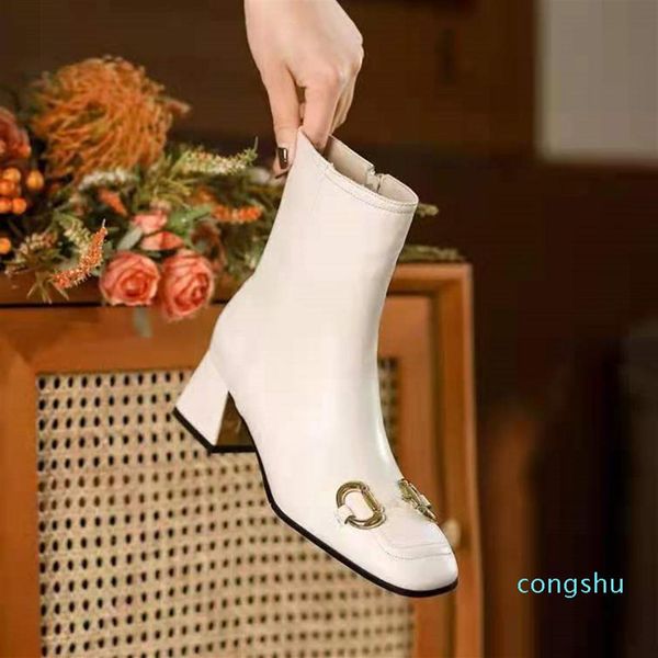 

autumn and winter fashion show womens boots platform designer boot cowhide leather black thick heel woman bootss309i