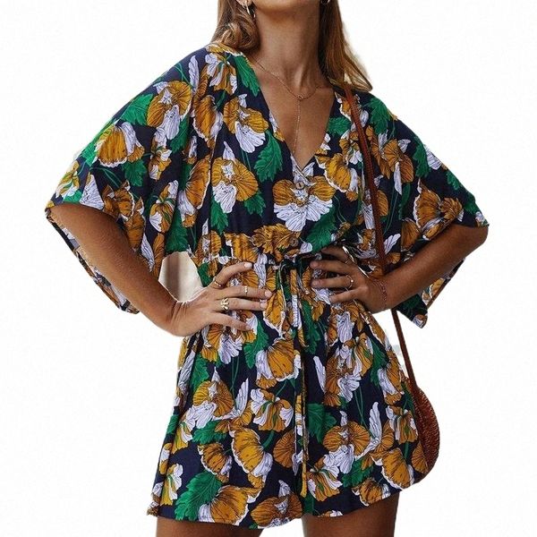 

women's jumpsuits & rompers women's jumpsuits & rompers loose bohemian women summer playsuit v-neck holiday beach short sleeve q7d, Black;white