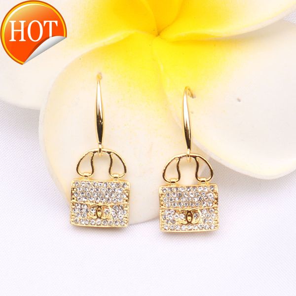 

chaohan mini bag earrings luxury micro inlay creative sweet women's bag letter small fragrant ear hook net red temperament factory dire, Golden