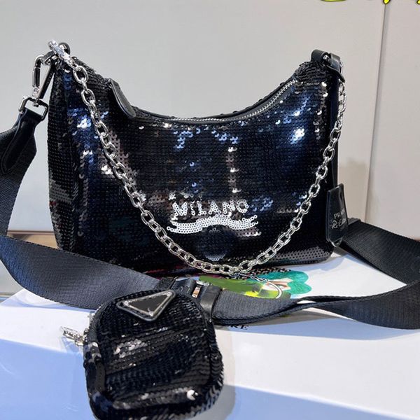 

designer beach bag sequins hobo bag underarm bags cross body purse fashion three piece set shimmer letter print removable wide shoulder stra