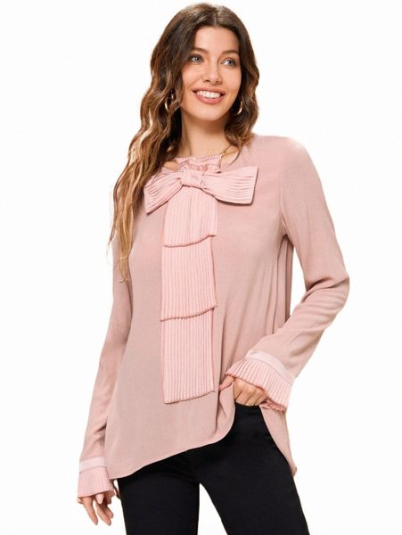 

women's blouses & shirts x mina bow front fold pleated blouse m2p5#, White