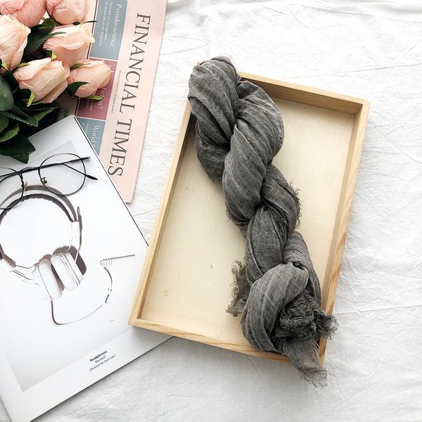 

solid color cotton and linen scarf autumn and winter scarf natural wrinkle pure linen scarf shawl, Blue;gray