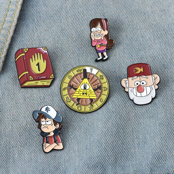 

new creative weird town series pins brooches cartoon funny girl book shape paint badge ac17, Gray