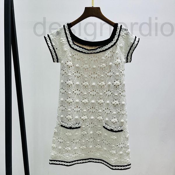 

women's knits & tees designer spring / summer 22 one shoulder hollowed out flower embroidery medium length dress round neck hook short, White