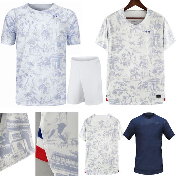 

2022 benzema soccer jersey world cup pogba mbappe griezmann france football shirts men kids kit 22 23 maillot de foot socks uniform maillots, Black;blue