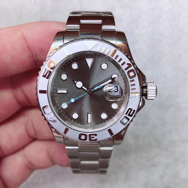 

st9 stainless steel automatic mechanical watch men quality 40mm dark rhodium dial floding clasp sapphire glass mens wristwatches, Slivery;brown