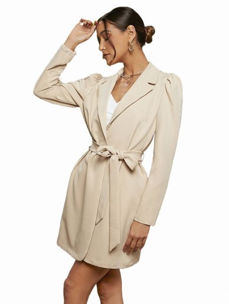 

women's down & parkas lapel neck puff sleeve belted coat a1rl#, Black