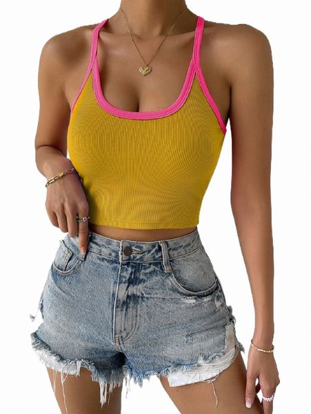 

women's tanks & camis criss cross contrast binding cami k7pz#, White