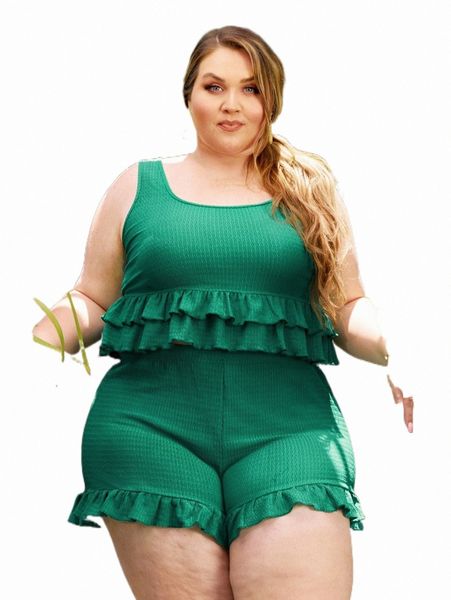 

plus size dresses x srv plus layered hem tank & shorts d7up#, Black